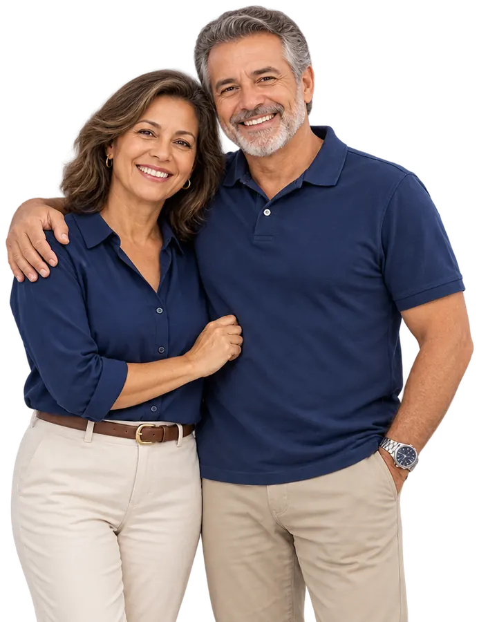Casal maduro sorridente e abraçado